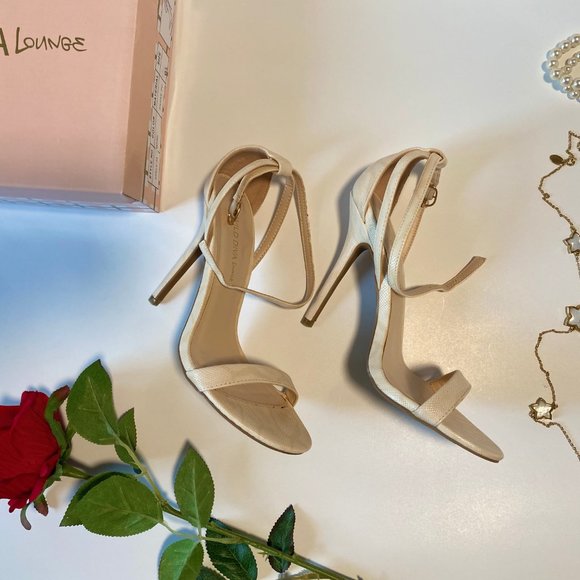 Faux Leather Nude Snake Skin Print Strappy Heels - Picture 3 of 7